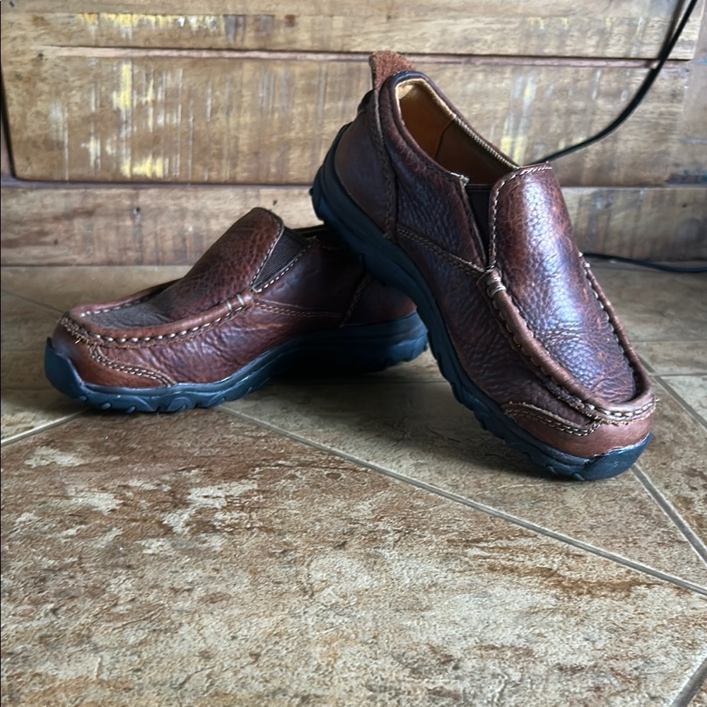 Kids Brown Leather Slip-On Shoes